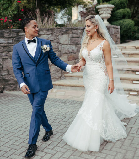 Bride and groom Walking Together around the Estate at Cherokee Dock