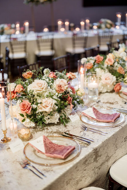 tablescape with pink and gold details