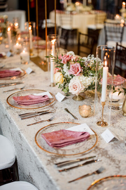 tablescape with pink and gold details