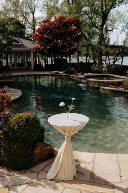 Cocktail Hour Setup by Pool Outside of Venue