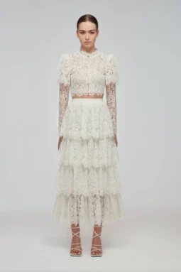 Ivory lace set for Folkore Era-inspired wedding rehearsal dinner