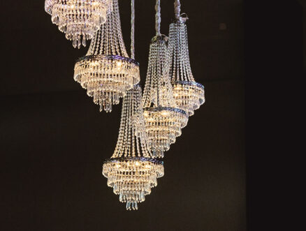 Multiple Gatsby Chandelier Lighting at Reception