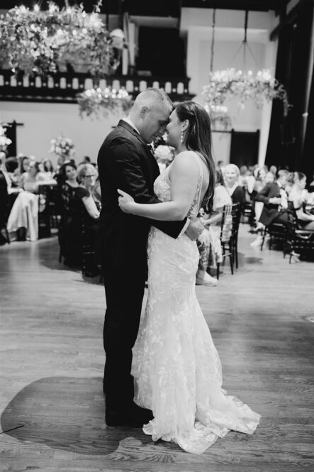 Whitney and Carson First Dance in Black and White at the Bell Tower