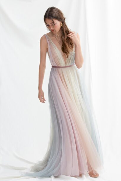 Taylor Swift Lover-inspired rainbow tulle wedding dress